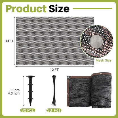 Koi Pond Netting Kit 12 x 30ft, Heavy-Duty Pe, Bird Deer Fence Netting, Durable Net Cover for Leaves, Protect Fish from Blue Heron Bird, Cats & Predators, Stakes & Ties Included