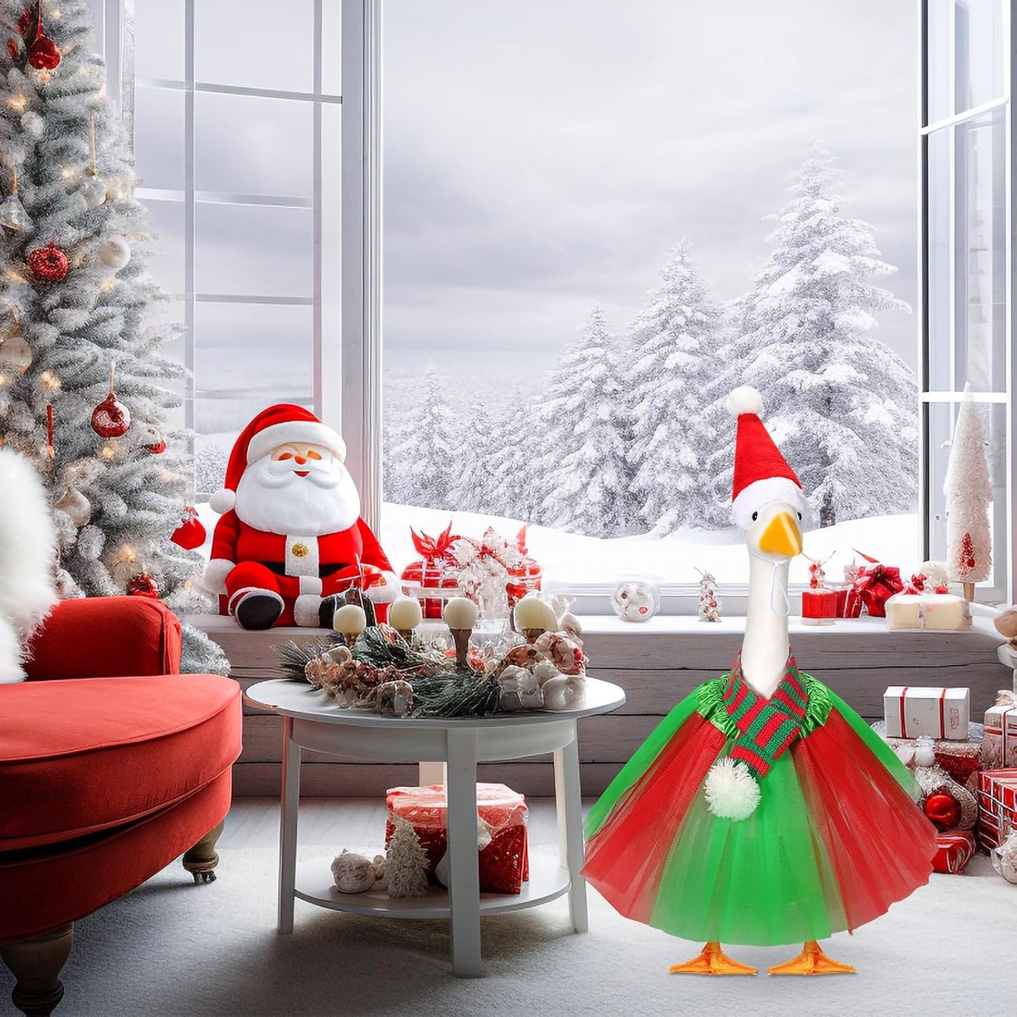 3 Pcs Christmas Porch Goose Outfit for 23'' Lawn Porch Goose Statue Clothes Santa Hat Tutu Costume for Xmas Yard Lawn