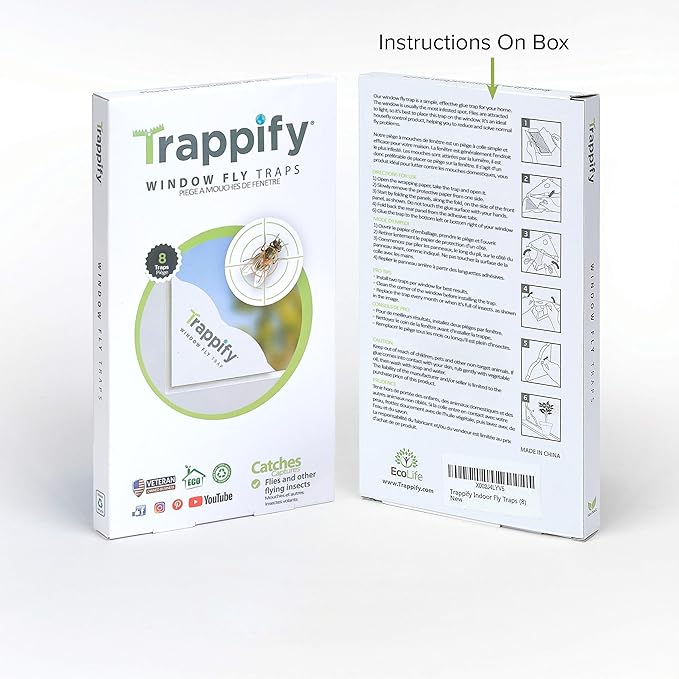 Trappify Fly Trap Indoor: Window Fly Traps for Home | Fruit Fly Traps for Indoors, Gnat Traps for House Indoor | Disposable Fly Trap with Sticky Adhesive Strips | Inside Bug Catchers (8 Pack)