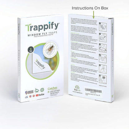 Trappify Fly Trap Indoor: Window Fly Traps for Home | Fruit Fly Traps for Indoors, Gnat Traps for House Indoor | Disposable Fly Trap with Sticky Adhesive Strips | Inside Bug Catchers (8 Pack)
