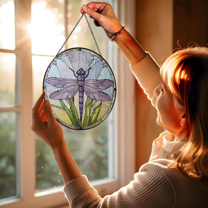 7.8" Dragonfly Stained Glass Suncatchers Art Glass Dragonflies for Sun Catcher Indoor Window Gifts for Pet Animal Nature Floral Lovers Women Grandma Mom Friend Painted Panel Décor BUG-07C-SG8