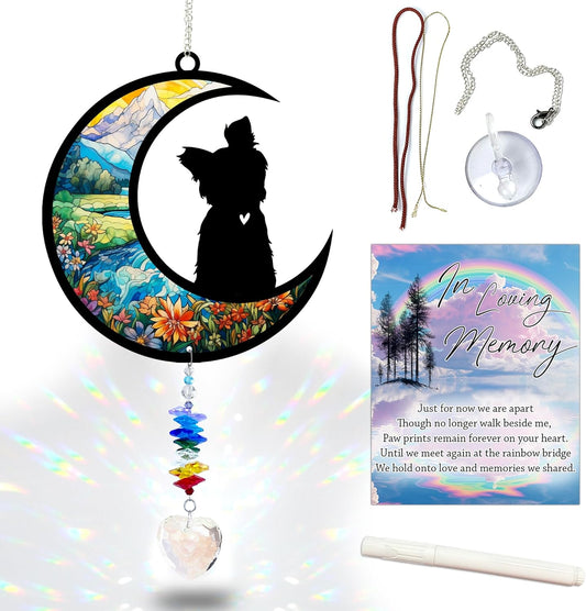 Yorkshire Terrier Suncatcher, Personalized Pet Loss Gift with Name & Date, Heart-Shaped Crystal Sun