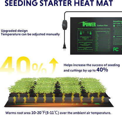 iPower 2 Pack 10"x20.75" Seeding Heat Mat, Adjustable Temperature Waterproof Durable Germination Station, Hydroponic Heating Pad for Indoor Gardening