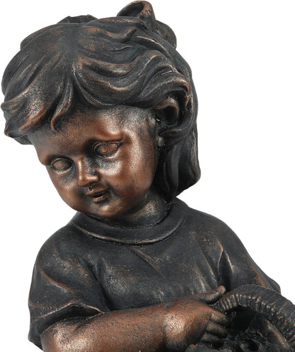 LuxenHome Garden Decor Statue,23" Fiber Stone Girl and Puppy Outdoor Statue, Bronze Garden Sculpture, Outdoor Art for Patio Courtyard Backyard Decor, House Warming Gifts
