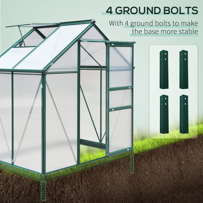 Outsunny 6' x 4' Greenhouse for Outdoors, Polycarbonate Greenhouse with Rain Gutter and Roof Vent, Aluminum Walk-in Green Houses for Outside for Patio Backyard Garden, Dark Green
