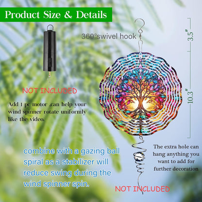 Tree of Life Wind Spinner,3D Stainless Steel Wind Spinner for Yard and Garden 3D Frosted Tree of Life Wind Sculptures Garden Decoration Crafts Ornaments 10Inch