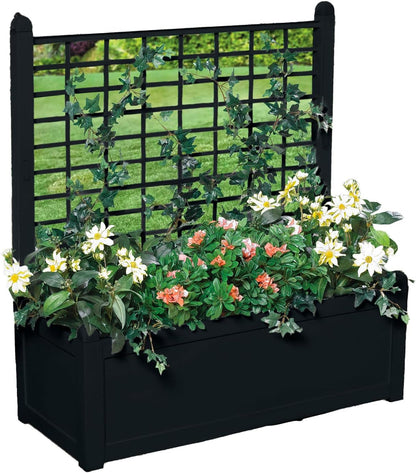 BrylaneHome Outdoor Freestanding Climbing Flower Plant Box with Trellis Planter Patio Deck Yard - Black