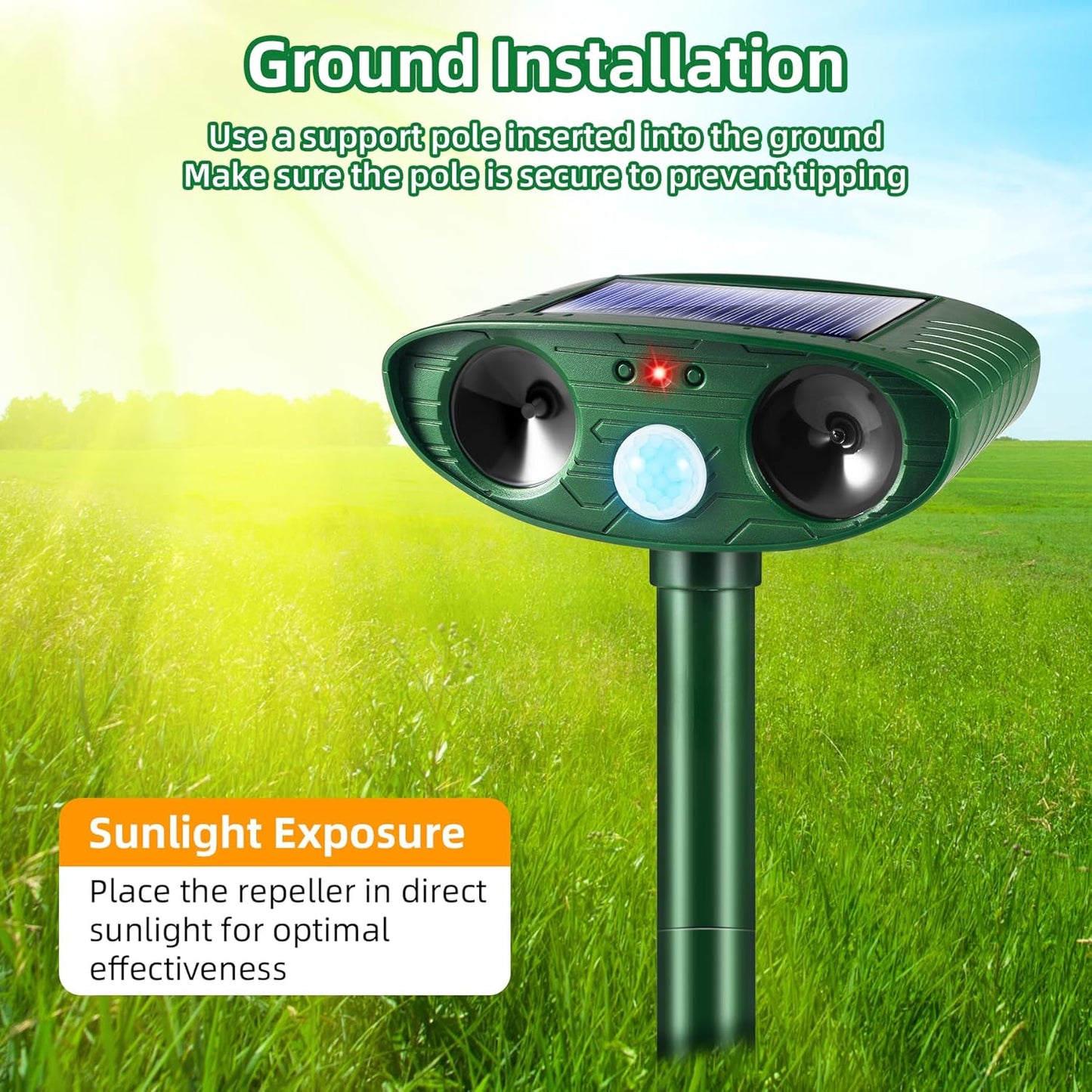 2 Pack Solar Animal Repellent Ultrasonic Outdoor Squirrel Racoon Fortress pro,Cat Deer Repellent with Motion Sensor,Waterproof Mouse Dog Skunk Rabbit Deterrent for Yard
