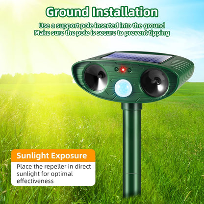 2 Pack Solar Animal Repellent Ultrasonic Outdoor Squirrel Racoon Fortress pro,Cat Deer Repellent with Motion Sensor,Waterproof Mouse Dog Skunk Rabbit Deterrent for Yard