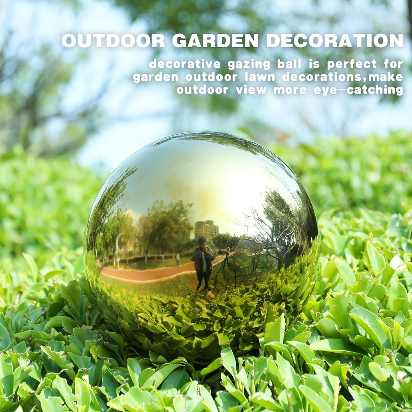 VCUTEKA Gazing Ball, 10" Stainless Steel Mirror Ball Reflective Garden Sphere, Gazing Globe for Home Garden Patio Lawn Outdoor and Indoor Decorative, Golden