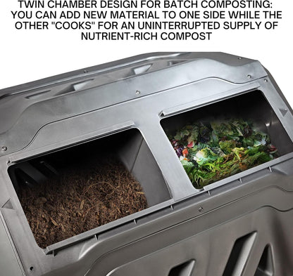 Dual Chamber Tumbling Composter 42 Gal (160L) Black Rotating Outdoor Compost Bin, Double Chamber Rotary Composter, Recycled Plastic with Steel Frame for Backyard and Vegetable Garden