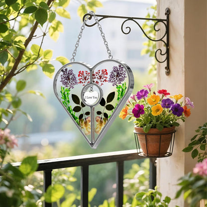 KY&BOSAM Heart Suncatcher Mom Gifts Stained Glass Panels for Windows Hangings Wind Chime with Pressed Flower and Metal I Love You Heart Charm Windows Indoor Trees Wedding Party Home Decoration