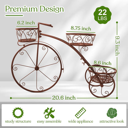 Sorbus Tricycle Plant Stand - Flower Pot Cart Holder - Ideal for Home, Garden, Patio - Great Gift for Plant Lovers, Housewarming, Mother’s Day - Parisian Style (Bronze)