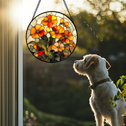 Stained Glass Window Hanging - Orange Marigolds Flowers Suncatcher for Door Garden Yard Sun Catchers Decor Christmas Mother's Day Birthday Gifts for Women Mom Nana Girlfriend Men 9.8 in
