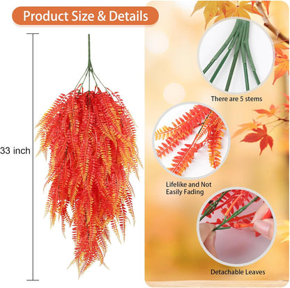 RECUTMS Artificial Hanging Plants 4Pcs Fake Boston Fern Real Touch Faux Greenery Leaves UV Resistant Plastic Ivy Vines for Patio Wall Home Garden Wedding Indoor Outdoor Decor (A-Gold)