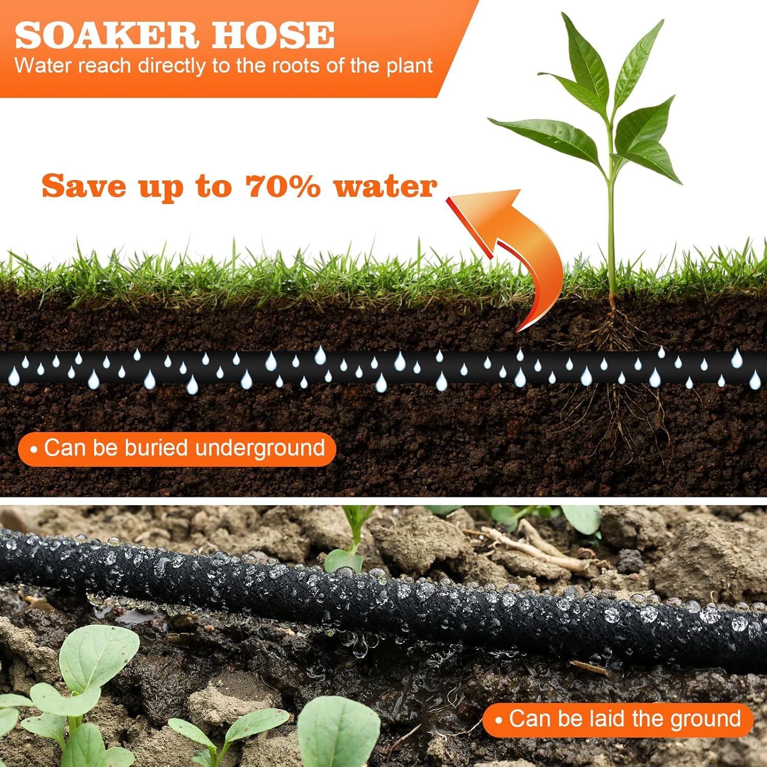 Soaker Hose, 1/2" x 150FT Round-Rubber Garden Soaker Hose, Heavy Duty Water Seeper Soaker Hoses for