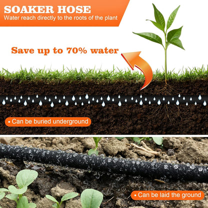 Soaker Hose, 1/2" x 150FT Round-Rubber Garden Soaker Hose, Heavy Duty Water Seeper Soaker Hoses for