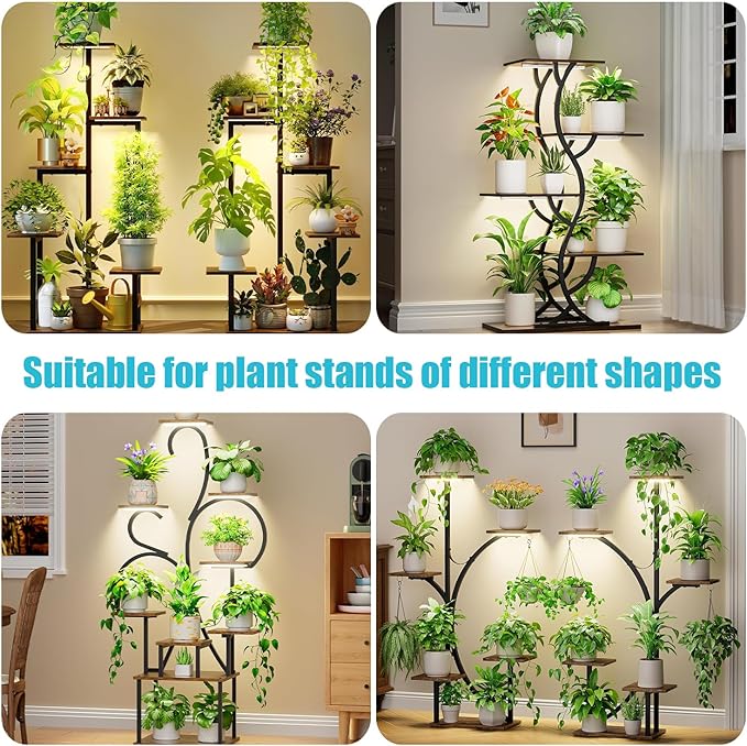 10.2''Grow Light Strips, LED Grow Lamps for Indoor Plants Full Spectrum 3000K, Plant Light Strips with 3/9/12H Timer, 10 Dimmable Levels for Seedling Succulent, Match for Plant Shelf, 3 Head