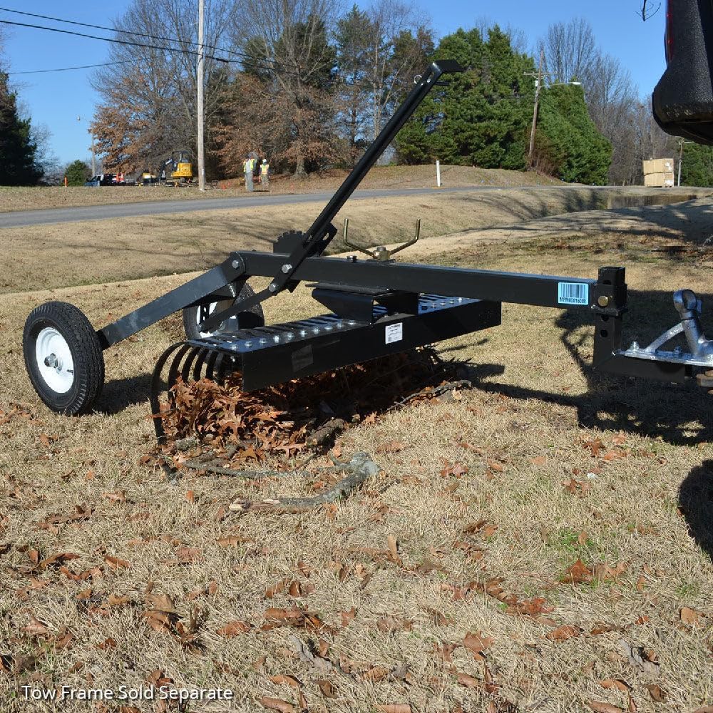 Titan Attachments 4' Landscape Rake Add-On Transformer Tow Frame, Bolt-On Rake, 24 Tines, Gardening Tool, Landscaper, and Grass Comb