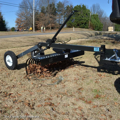 Titan Attachments 4' Landscape Rake Add-On Transformer Tow Frame, Bolt-On Rake, 24 Tines, Gardening Tool, Landscaper, and Grass Comb