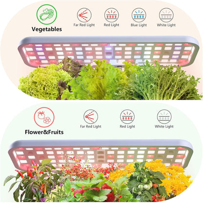 Indoor Garden Led Grow Light Planter Pots, Herb Kitchen Garden Grow Kit, Full Spectrum LED Plant Light for Plants, Height Adjustable Growing Lamp with Intelligent Controller (White, 16*6.3*7.1 inch)