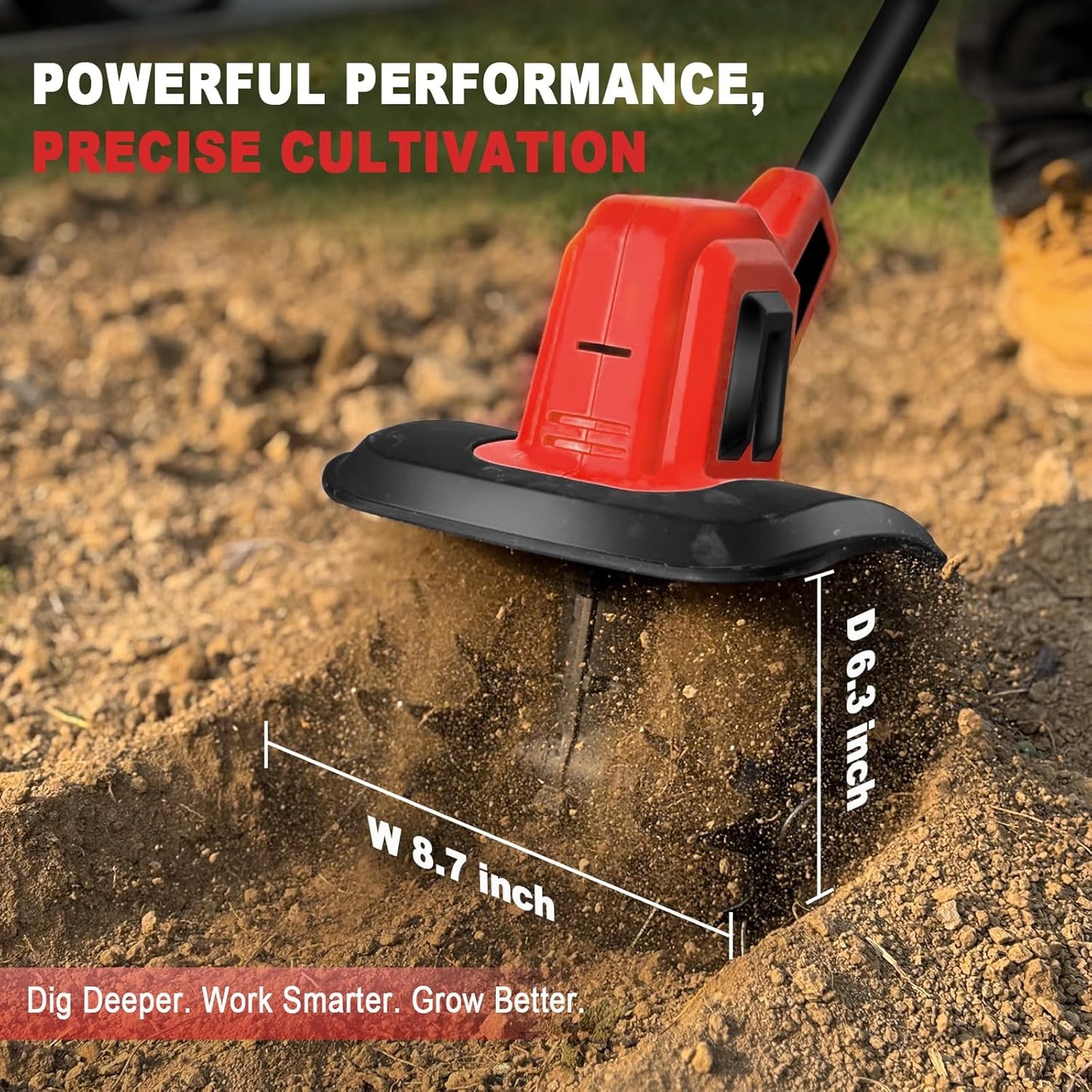 MaxMore Cordless Tiller Cultivator Compatible with Milwaukee 18V Battery (Tool Only), Electric Garden Rototiller with 48 Steel Tines, 270RPM, 8.7" Tilling Width, 6.3" Depth for Gardening, Soil Turning