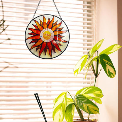 Sun Stained Glass Window Hanging, 20cm Suncatchers for Window Hanging with Chain, Indoor Outdoor Home Garden Ornaments Gift