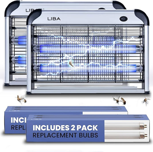 LiBa Electric Bug Zapper (2-Pack) Indoor Insect Killer - (4) Extra Replacement Bulbs - Fly