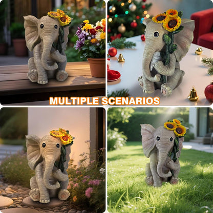 Solar Outdoor Garden Elephant Statues Lights, Good Luck Sunflower Elephant Statues for Women Outdoor Garden Decor for Outside Yard Front Porch Balcony Home, Birthday Easter Gifts for Adults Women