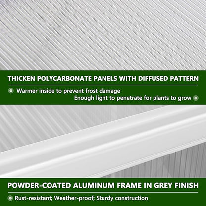6' x12' Double-Wall Polycarbonate Aluminum Greenhouse Kit for Outdoor, Walk-in Greenhouse with Lockable Door and Adjustable Roof Vent, Backyard Garden in Winter, White