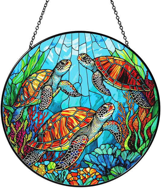 Sea Turtle Stained Glass SunCatcher Window Hanging Sea Turtle Gifts for Women Handmade Sun Catcher