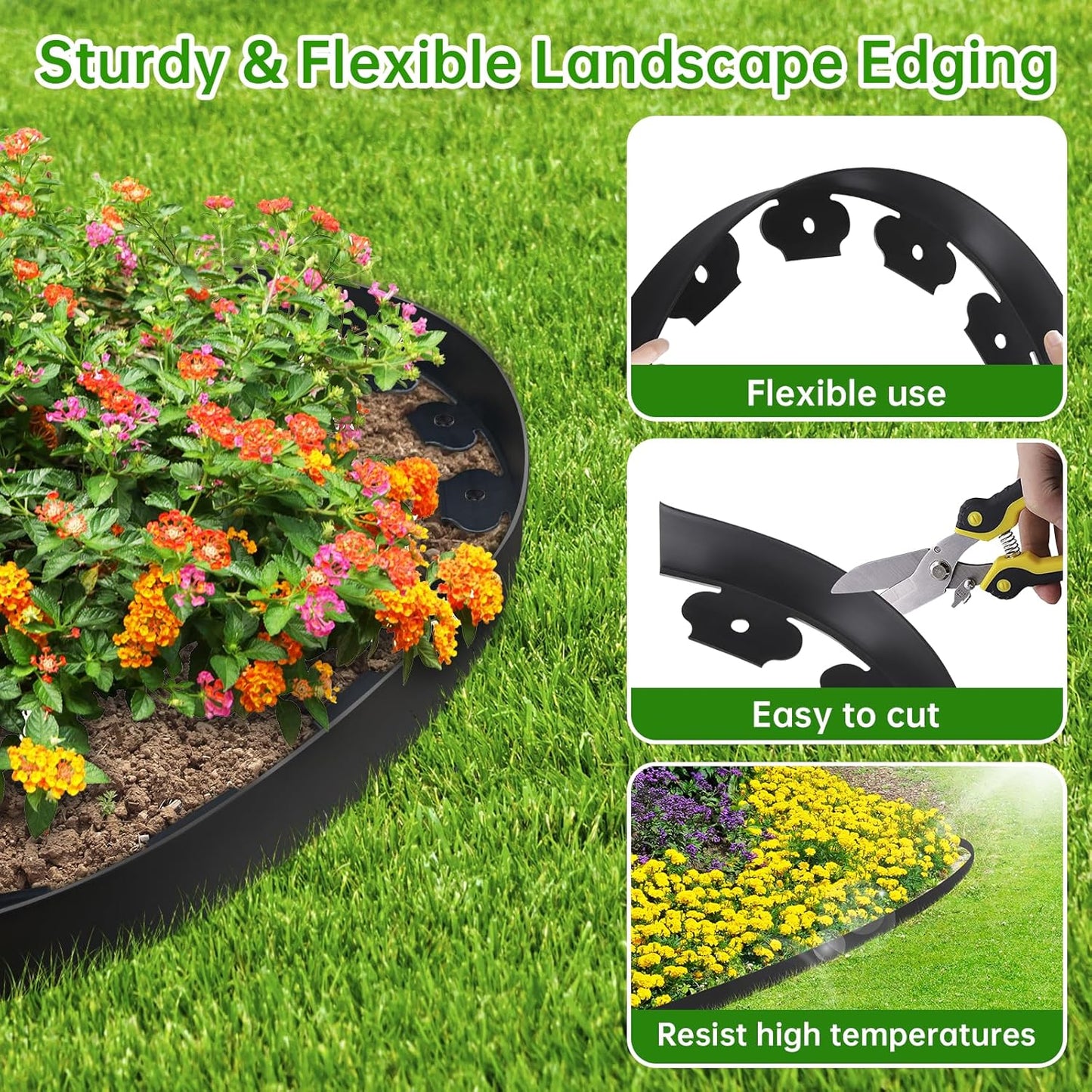 Landscape Edging Border No Dig - 80FT 2IN Tall Garden Edging Border with 100 Stakes, Plastic Garden Fence Lawn Edging Flexible for Landscaping, Flower Beds, Yard, Pathway with Connectors