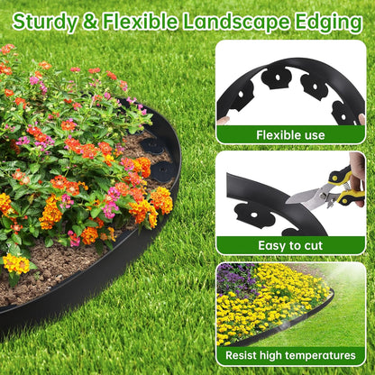 Landscape Edging Border No Dig - 20FT 2IN Tall Garden Edging Border with 20 Stakes, Plastic Garden Fence Lawn Edging Flexible for Landscaping, Flower Beds, Yard, Pathway with Connectors