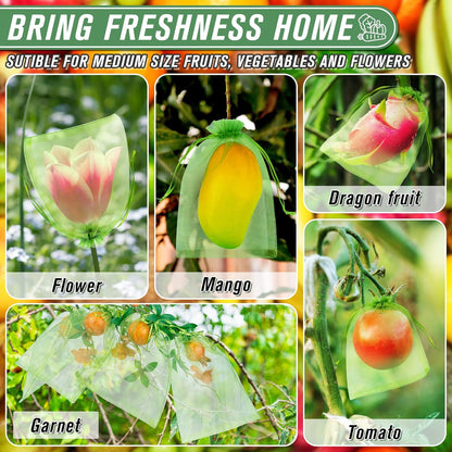 ANZNKU 100pcs 8x12 Inch Fruit Protection Bags, Fruit Bags for Fruit Trees, Green Mesh Cover Bag Garden Netting Pest Barrier for Tomato Mango Vegetables
