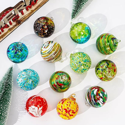 Set of 6 Hand Blown Glass Christmas Ornaments Hanging Gazing Ball Witches Ball Christmas Decor for Garden Patio Window Xmas Tree