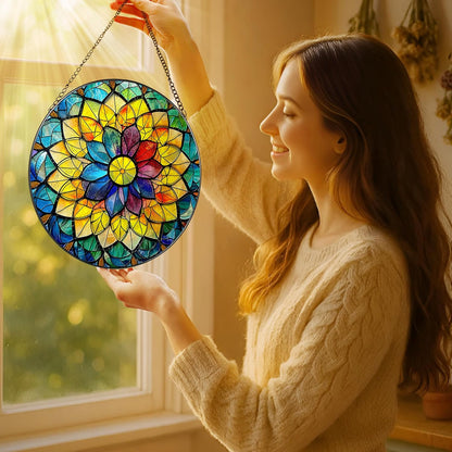 8'' Rainbow Mandala Sun Catcher Ornament, Stained Glass Window Hanging, Sun Catchers for Windows Hanging Ornaments, Window Decor, Ideal Gift | Colorful Spiritual Gifts for Her