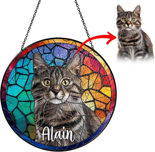 Personalized Pet Stained Glass Suncatcher Custom Name Pet Photo Ornament Window Hanging Home Decor