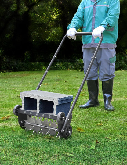 Lawn Aerator, 18 Inch Push Spike Aerator, Rotary Lawn Aerator, 4 Wheels Manual Scroll Aerator Lawn Tool, for Aerating Lawns Yard Care Loosening Soil