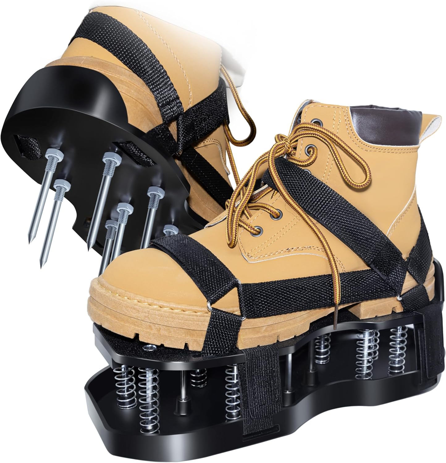 Lawn Aerator Shoes for Grass, Double Layer with Spiked Bottom and Spring Base, Soil Yard Aerator Tool for Aerating Patio Garden with Adjustable Strap, Black