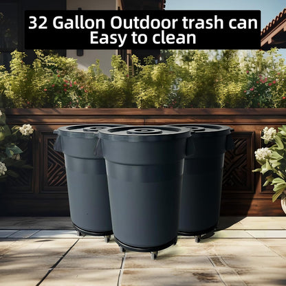 32 Gallon Outdoor Trash Can, Outdoor Trash Can with Lid and Wheels, Commercial Trash Cans Suitable for Restaurants, Kitchens and Courtyards