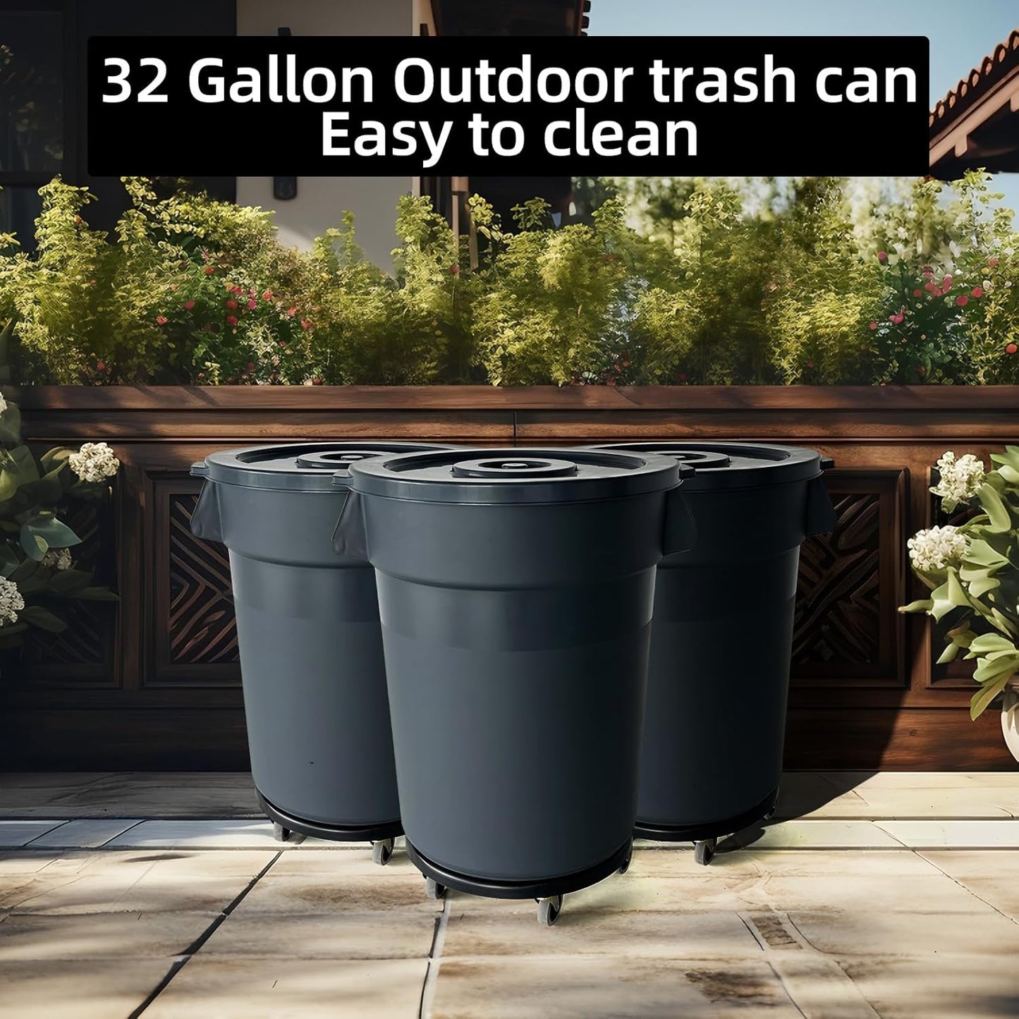 32 Gallon Outdoor Trash Can, Outdoor Trash Can with Lid and Wheels, Commercial Trash Cans Suitable for Restaurants, Kitchens and Courtyards