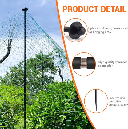 6 Sets Garden Stake Netting Support, Heavy Duty Metal Garden Poles for Netting, Powder Coated Carbon Steel Lawn Plant Support Cage, 72 Inch Garden Fencing Protection Frame