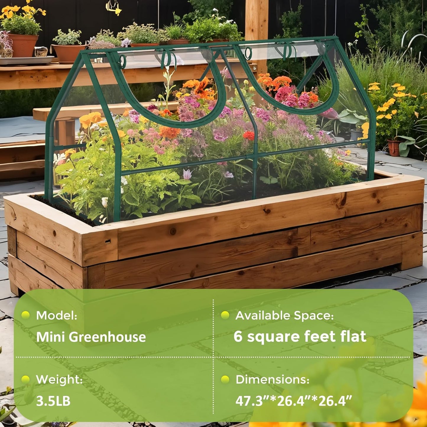 Upgraded Portable Greenhouse, 47.3" L x 26.4" W x 26.4" H Mini Greenhouse for Outdoors with 2 Zipper Doors, PE Cover, Ground Stakes & Ropes for Garden, Patio, Balcony, Backyard