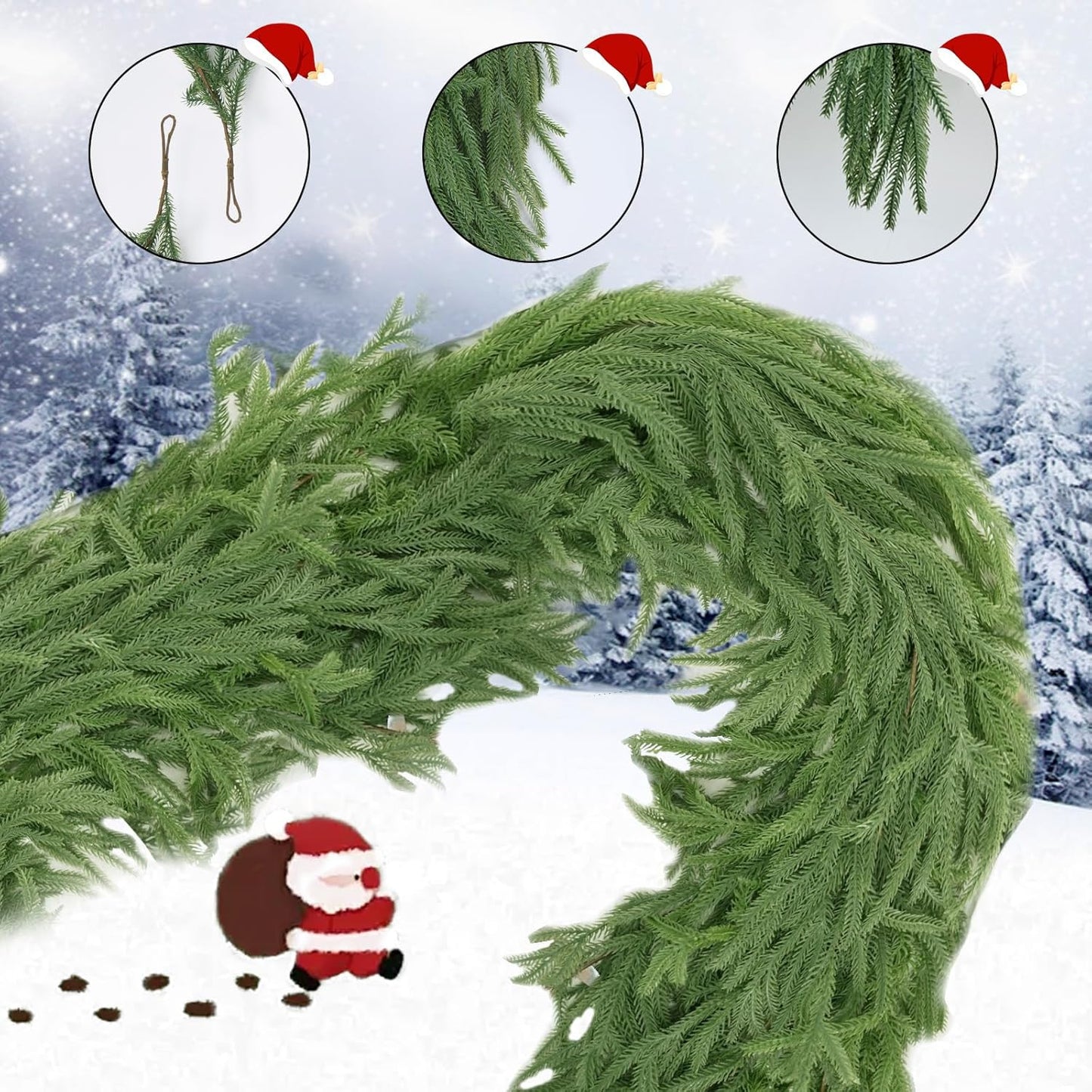 5FT Bendable Christmas Garlands Norfolk Pine Garland Real Touch, Artificial Greenery Garland for Fireplace, Mantle, Table, Stairs, Indoor Outdoor Christmas Decoration(1PCS)