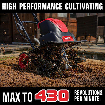 MZK 16-Inch 13.5-Amp Corded Electric Tiller/Cultivator, 8-inch tillling Depth with Adjustable Wheels, Foldable Electric Rototiller for Lawn/Yard/Garden Soil Digging,TC16A08