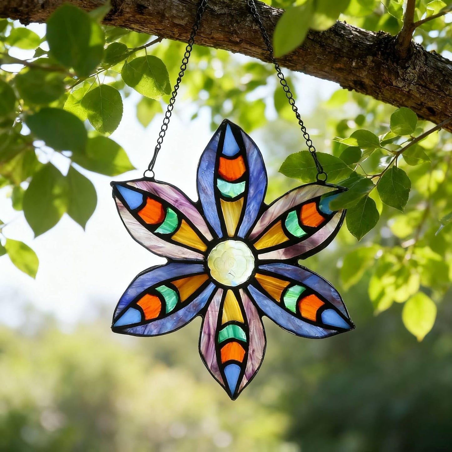 Stained Glass Tiffany Style Flower Window Hangings Sun Catcher (Green)