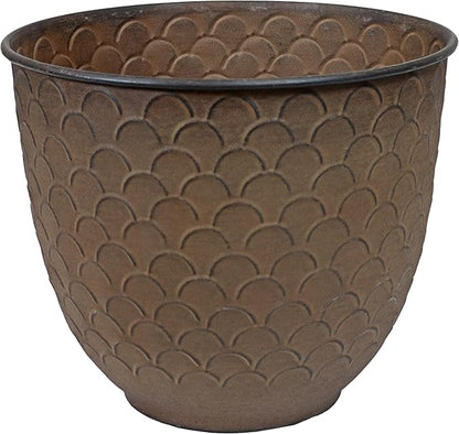 Sunnydaze Dinah 12.5" Metal Outdoor Plant Pot Set with Drainage Holes and Rubber Plugs - Matte Brown - Set of 4