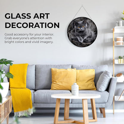 Easter Gray Cat Stained Glass Suncatcher Window Hanging, Gothic Christmas Ornaments for Fiction Lovers, Dinosaur Room Decor for Nursery New Home Gifts