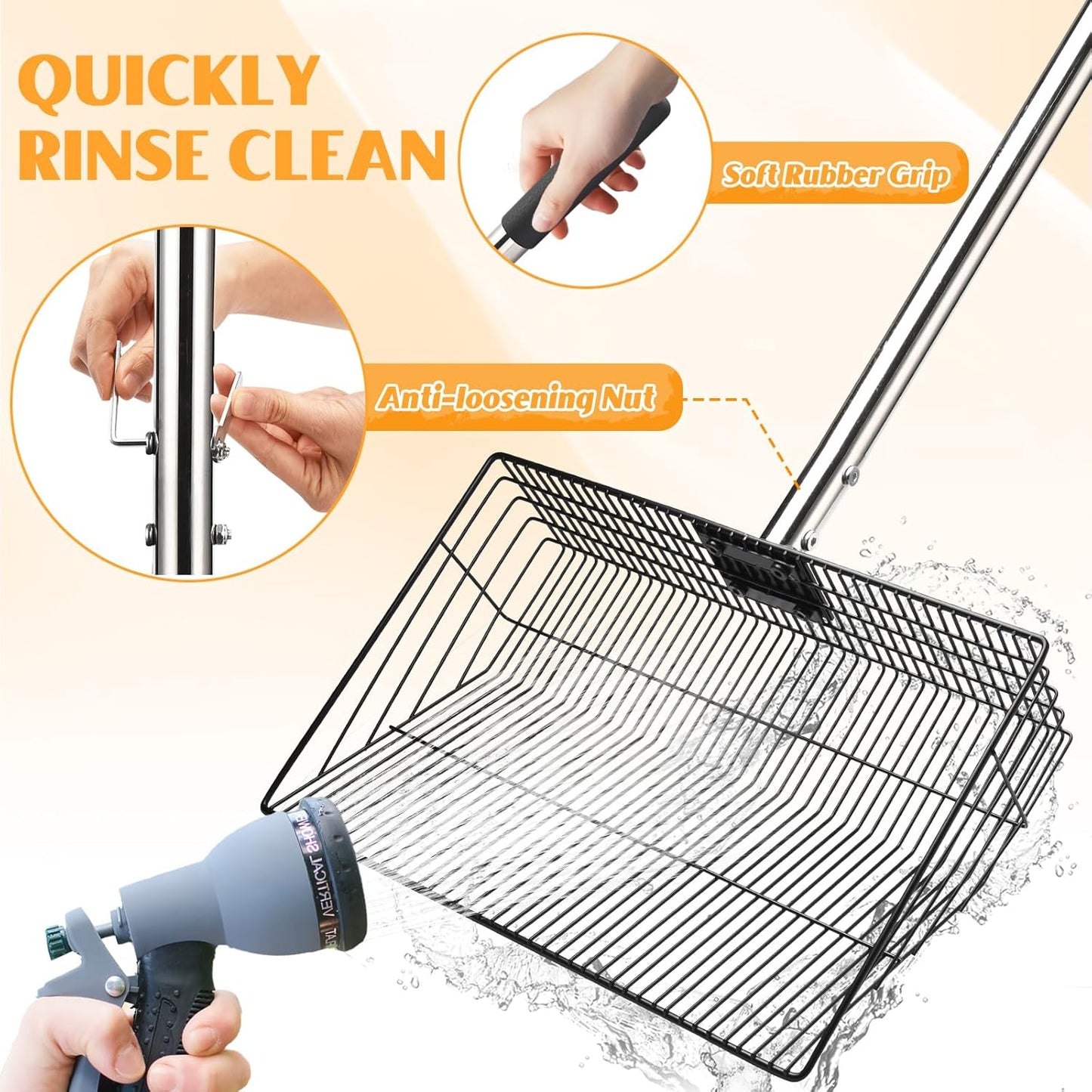 CAROD 15"-Large Thickened Chicken Poop Scooper, 24 to 68" Adjustable Chicken Coop Scoop for Poop with Stainless Steel Handle, Litter Scooper Sifting Shovel Chicken Coop Accessories