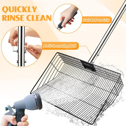 CAROD 15"-Large Thickened Chicken Poop Scooper, 24 to 68" Adjustable Chicken Coop Scoop for Poop with Stainless Steel Handle, Litter Scooper Sifting Shovel Chicken Coop Accessories